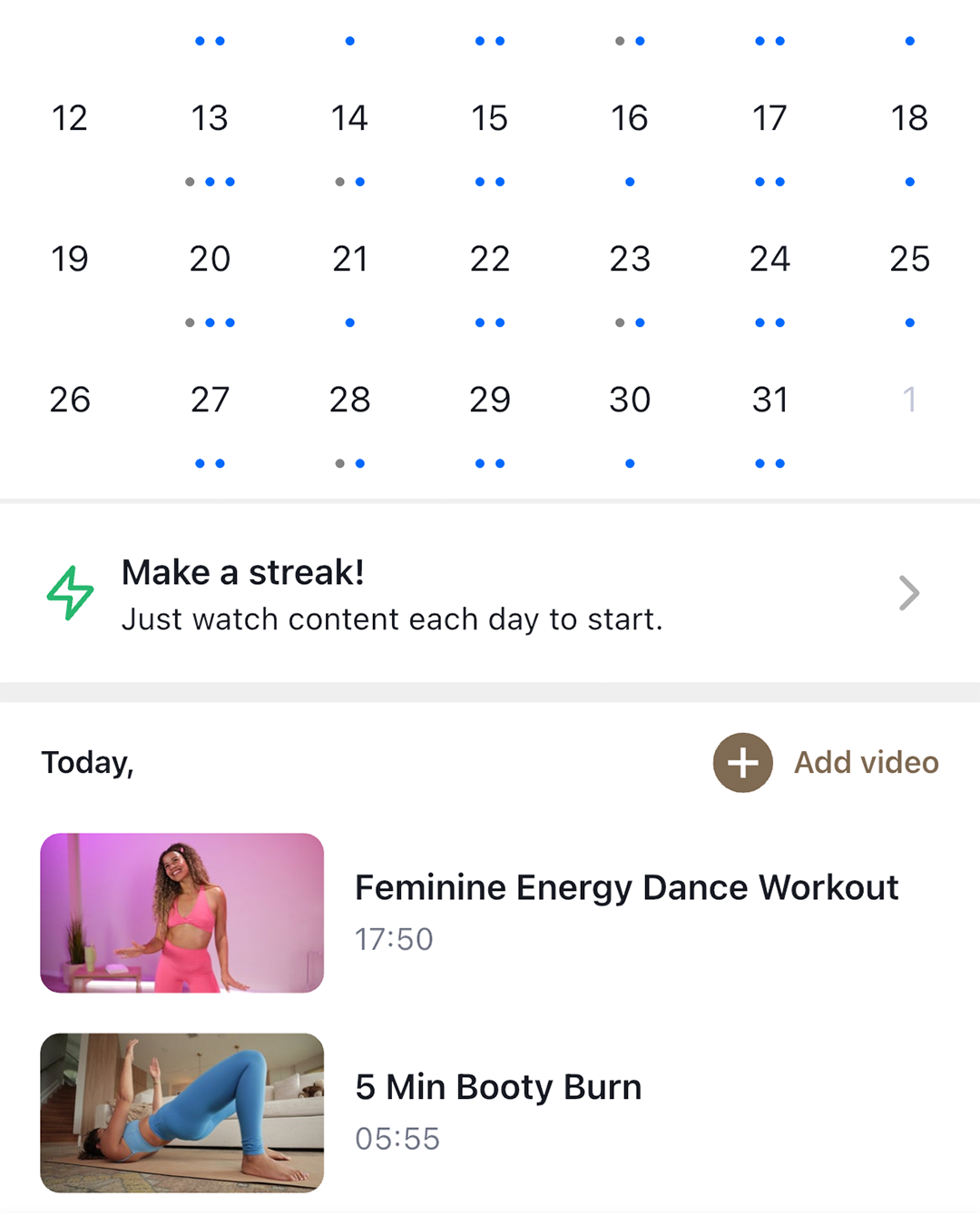 Your daily workout in the app